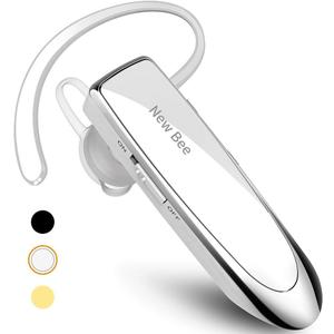 New Bee Bluetooth Earpiece V5.0 Wireless Handsfree Headset with Microphone 24 Hrs Driving Headset 60 Days Standby Time for iPhone Android Samsung Laptop Trucker Driver (White)