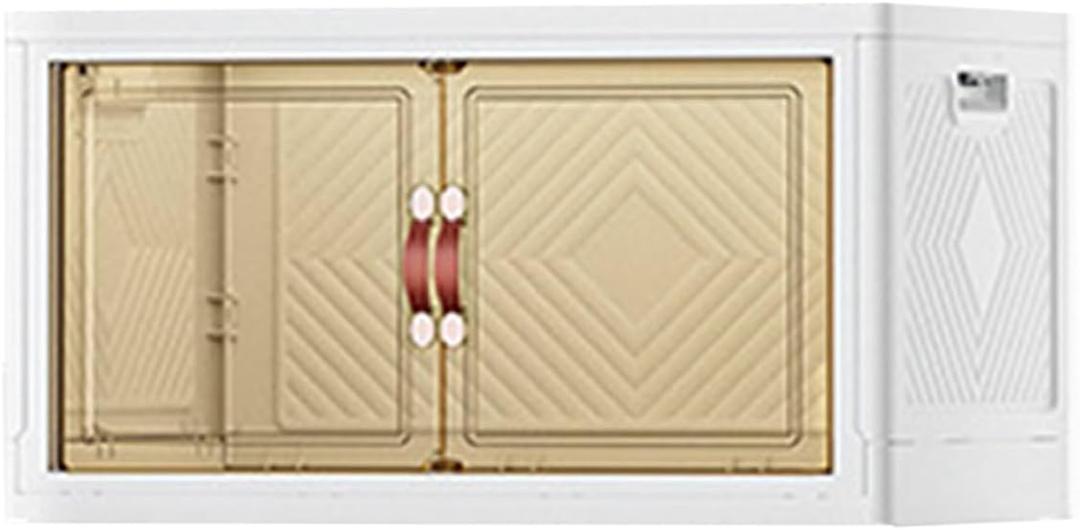 Collapsible Plastic Storage Bins with Lid, 12 Gal/46L Large Closet Kitchen Organizers and Storage, Stackable Storage Containers with Doors and Wheels for Home,Bathroom,Office,Toy Room,1 PACK