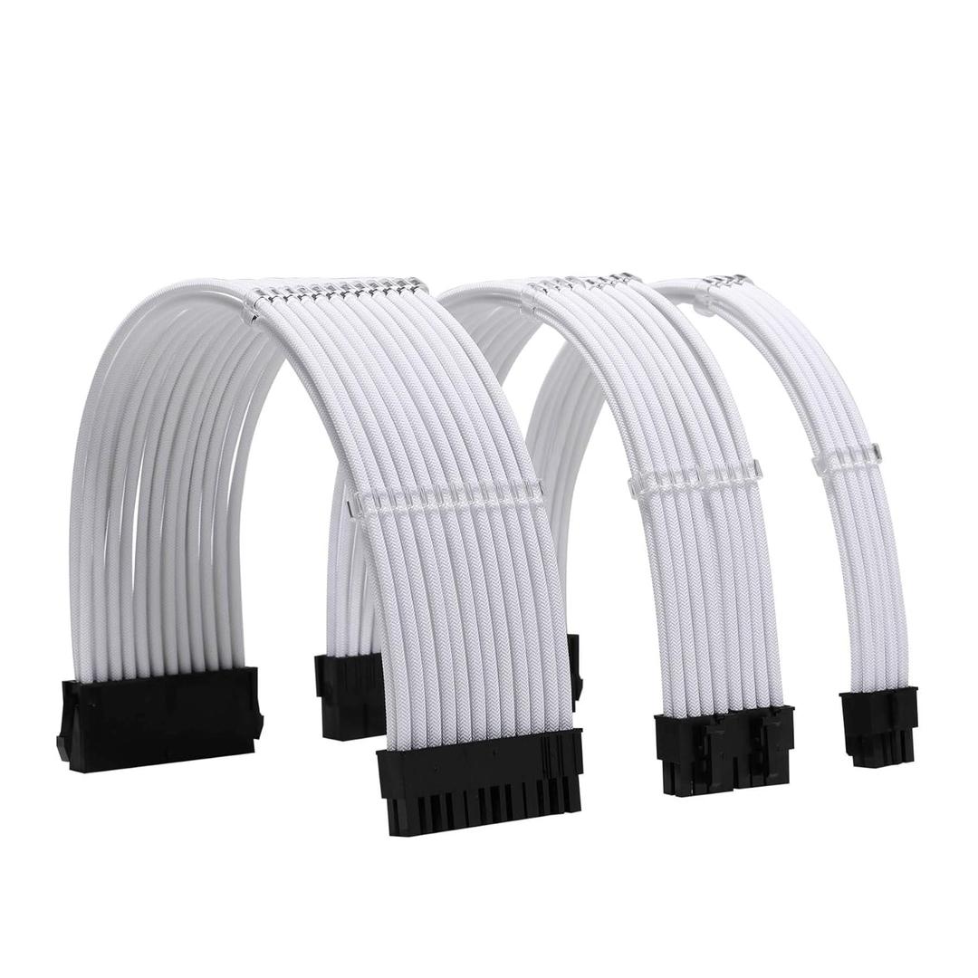 Formulamod Sleeve Extension Power Supply Cable Kit 18AWG ATX 24P+ EPS 8-P+PCI-E8-P with Combs for PSU to Motherboard/GPU (White)