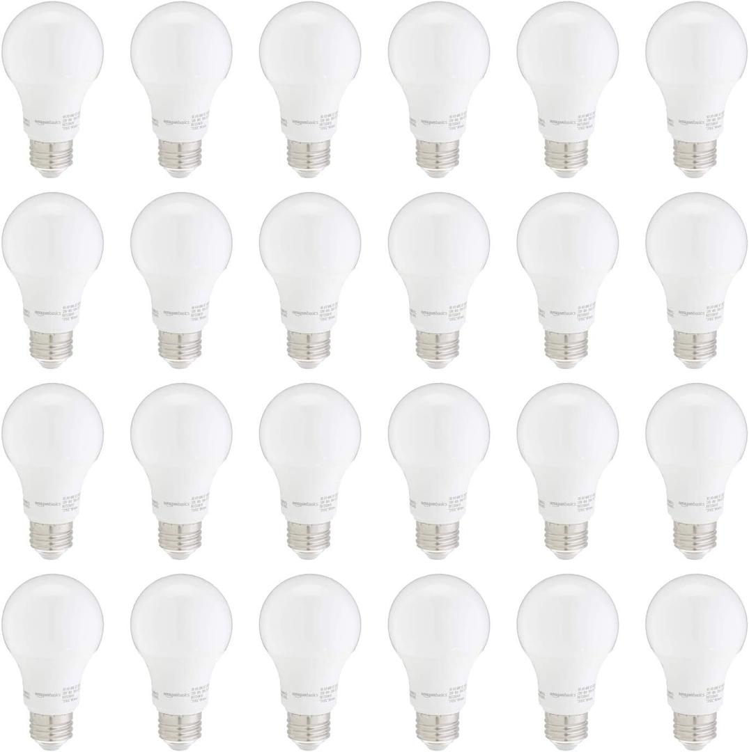 Amazon Basics A19 LED Light Bulbs, 60W Equivalent, Daylight White 5000K, Non-Dimmable, Energy Efficient 9W, E26 Base, 10,000 Hour Lifetime, 24-Pack