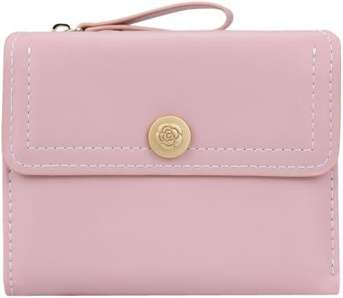 Farcauo Small Minimalist Cute Pink Wallet for Women and Ladies Cute Thin Mini Wallet with ID Window Kawaii Design Compact and Stylish for Ladies Set of 2