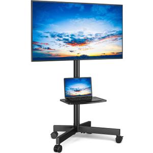 Rfiver Mobile TV Stand for 23-60 Inch LCD LED Flat/Curved Panel Screen TVs up to 88 lbs, Rolling TV Stand with Adjustable Shelf & Tilt, Portable Floor Stand on Wheels for Bedroom, Living Room, Office (Black)