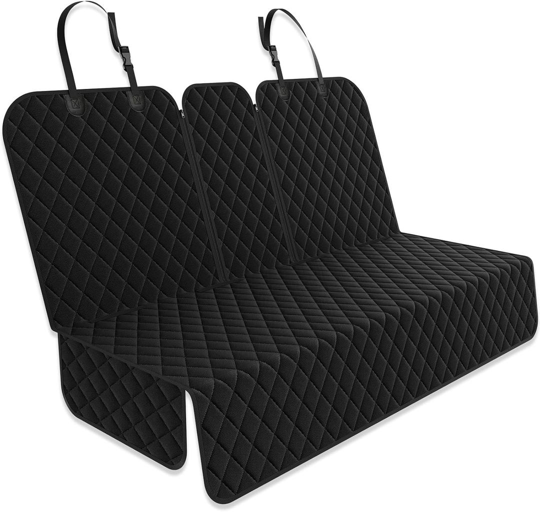 Dog Car Seat Cover for Back Seat, Car Seat Cover 60/40 Split Bench for Cars, SUVs - Standard - 53" W (Black)