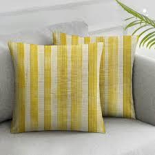 UGASA Outdoor Waterproof Throw Pillow Covers Pack of 2 Boho Weave Stripe Texture Decorative Cushion Covers Patio Pillows for Porch Outside Tent Yard Garden Bench 20x20 Inch, Yellow