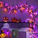 Halloween Decorations,Halloween Garland with Purple & Orange Lights 8 Modes Timer, 6 Ft 54 LEDs Artificial Willow Vine Twig Pumpkins Bats Home Wall Fireplace Indoor