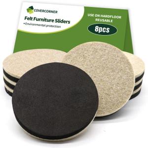 Felt Furniture Sliders for Hardwood Floors 8 PCS - 3 1/2 inch Furniture Moving Slider  Heavy Duty Felt Movers Sliders Chair Legs Floors Protectors (for Hardwood Floors)