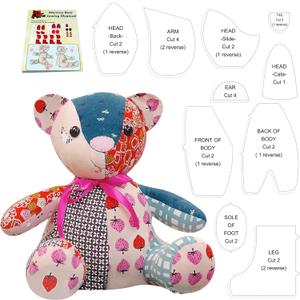 15'' Memory Bear/ Dog/ Deer/ Pig Sewing Patterns Template Ruler Set with Instruction Manual, Memory Bear Patterns Templates for Sewing (Bear 15'' 11 Ste)