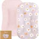 TILLYOU Muslin Baby Lounger Cover, 100% Cotton Newborn Lounger Cover, 2 Pack Baby Nest Slipcover for Boys Girls, Cover Only, Pink Butterfly