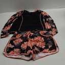 Women's Long Sleeves Rash Guard - 2 Piece Swimsuits with Built in Bra Swim Shirt and Shorts with Pockets (Orange Floral), Medium