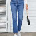 OFLUCK Straight Leg Mom Jeans for Women High Waisted Trendy Ankle Jeans Boyfriend Denim Tapered Leg Pants (10, Indigo)