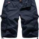 FOURSTEEDS Womens Casual Loose Fit Multi-Pocket Camouflage Twill Bermuda Cargo Shorts with Belt (Navy Blue, US 12)