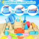 Collapsible Beach Toys for Kids Toddlers, Collapsible Sand Bucket and Shovels Set with Mesh Bag,Travel Sand Castle Building Kit, Sandbox Toys, Foldable Beach Essentials for Toddlers Kids Age 3-10