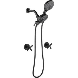 2 Handle Shower Faucet Shower System Complete 2 in 1 Shower Combo Set with Handheld Showerhead Shower Trim Kit Wall Mounted Shower Fixtures Matte Black