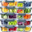 VERONES 10 Pack Glass Meal Prep Containers 2 Compartment Set, 30 OZ Airtight Glass Lunch Containers, Glass Food Storage Containers with Lids, for Microwave, Oven, Freezer & Dishwasher FriendlyGrey (Gray)