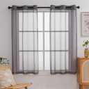 PI Sheer Curtains 63 Inches Length, Short Grommet Light Filter Sheer Panels for Kitchen/Dining Room 2 Pack (W52 X L63, Dark Grey)