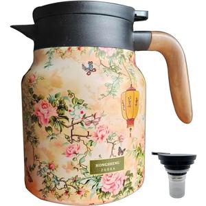35oz Vintage Floral Teapot with Built-in Infuser - Stainless Steel Thermal Carafe, Leak-Proof Lid for Tea & Coffee (Plum Blossom)