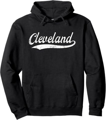 Vintage Cleveland Ohio Distressed OH Apparel Pullover Hoodie (Blackk, Medium)
