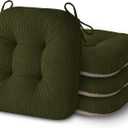 AddGrace Chair Cushions for Dining Chairs Set of 4 Non-Slip Kitchen Seat Cushions with Ties Tufted Thick Seat Pads for Indoor Kitchen Dining Furniture 17"x16"x3" Dark Green