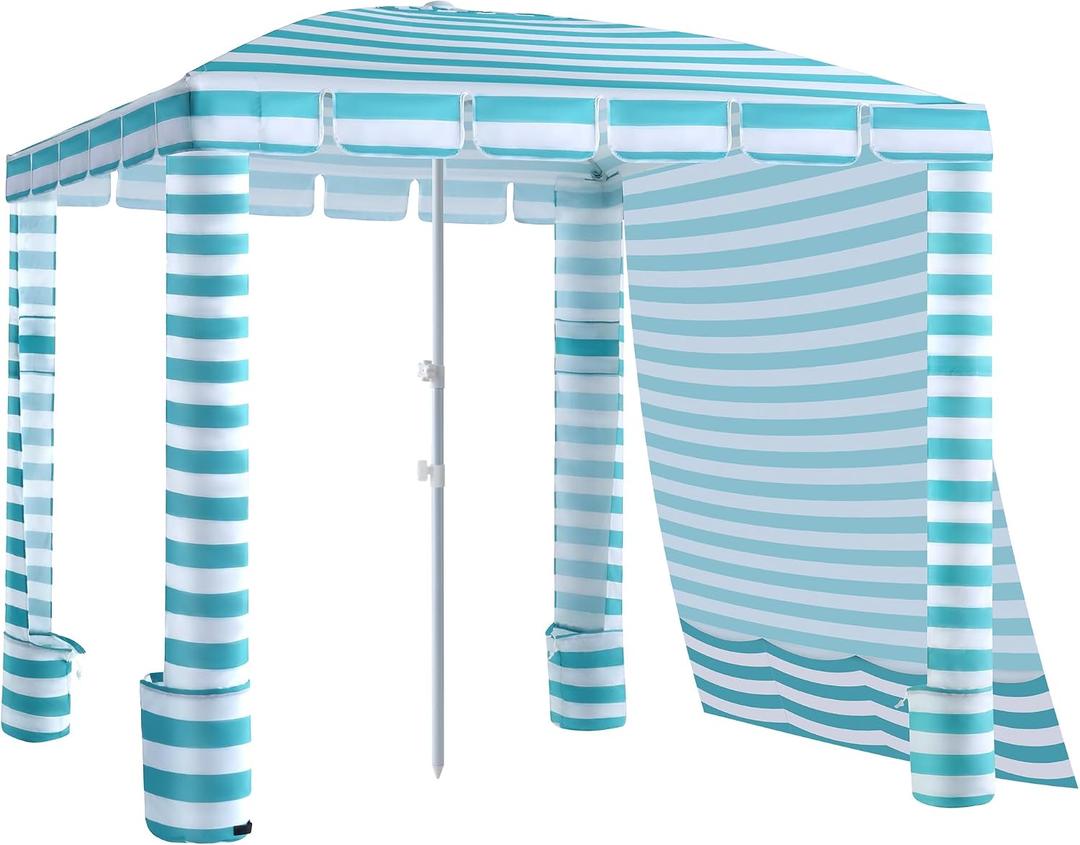 Umineux Beach Cabana - 8FT Beach Canopy with Side Wall, Easy Setup Beach Tent Sun Shelter, Waterproof Tent - Portable Shade for Whole Family (Green Stripes)