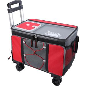 50-Can Large Rolling Cooler, Leakproof Insulated Cooler with Wheels and Handle Collapsible for Outdoor (Red)