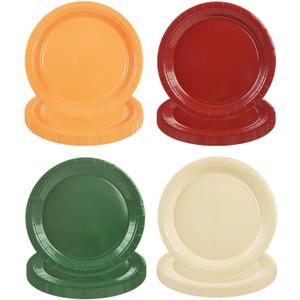 48PCS Colorful Party Paper Plates, 9inch Disposable Red Green Orange Yellow Paper Desssert Cake Plates Colored Tableware Set for Birthday Baby Shower Easter He is Risen Decorations