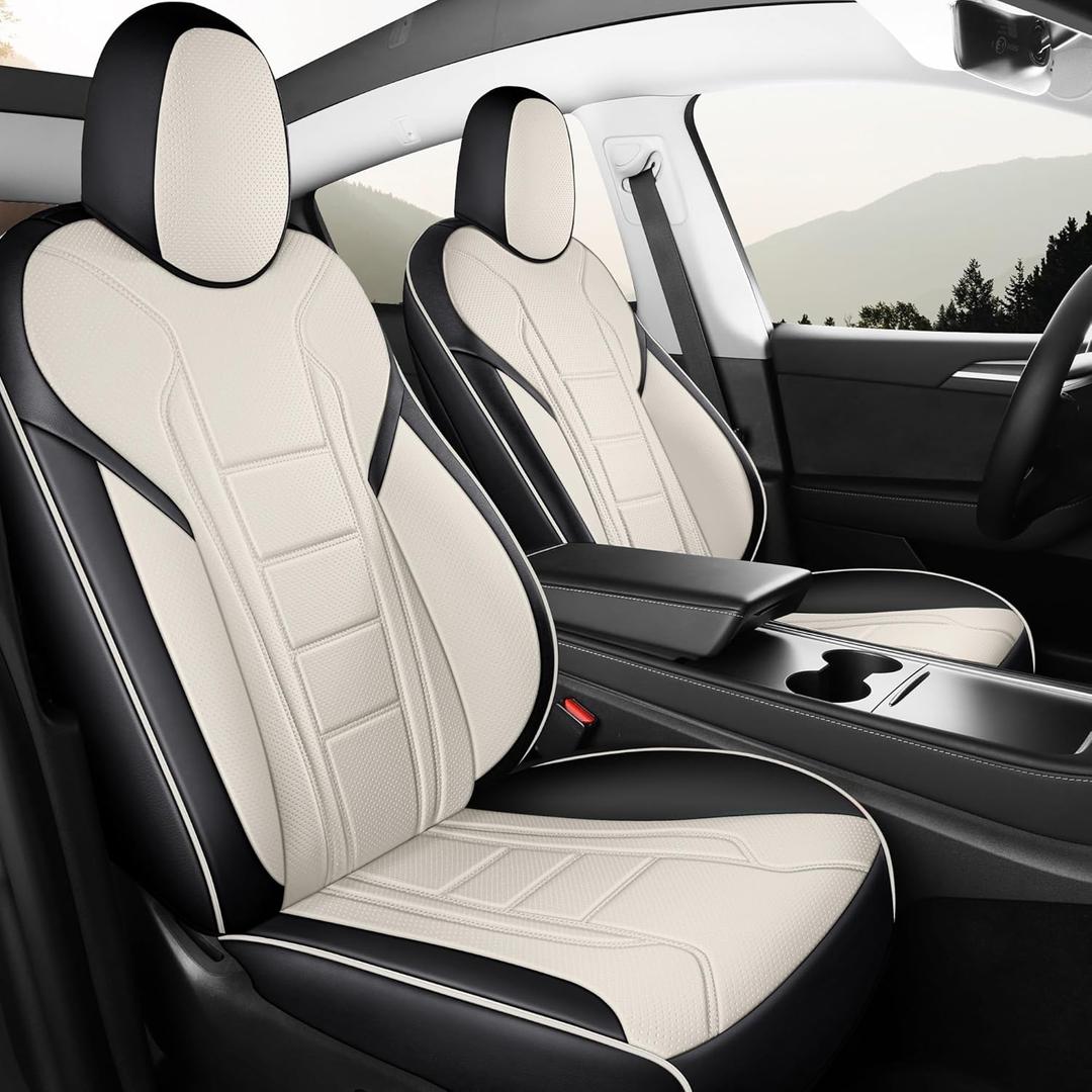 FREESOO Customized Seat Cover for Tesla Model Y 2020-2025 7 Seats, Leather Car Seat Cover Full Set Accessories, 3 Row Black White