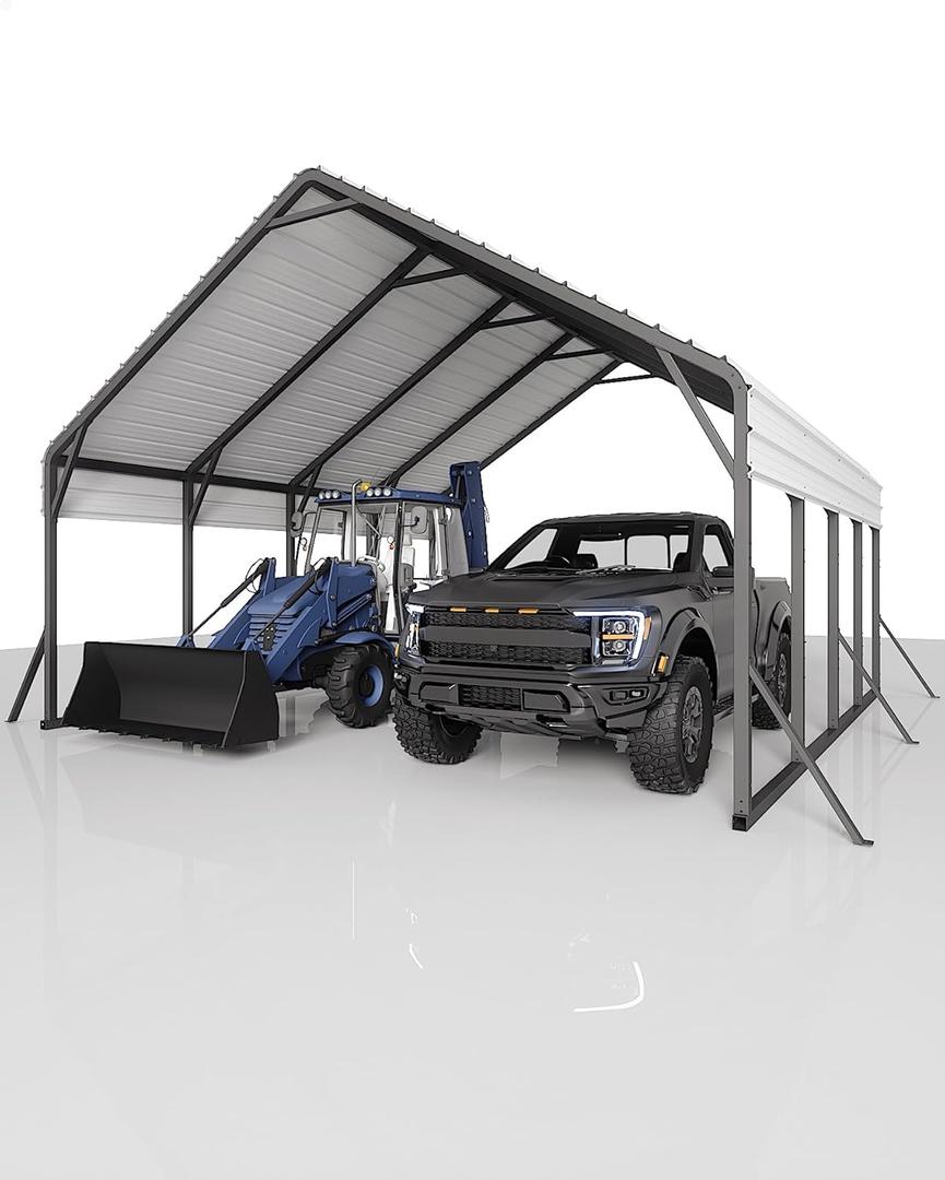 Garveelife 20'x20'x13' Metal Carport for 2 Cars, Heavy Duty Car Ports for Heavy Snow, Reinforced Frame, Tall Metal Car Ports for Bass Boats, Full-Sized Pickup Trucks, and Tractors, N.W. 800 Lbs (20x20 FT Regular Roof)
