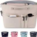 HyFanStr Purse Organizer Insert for Handbags,Tote Bag Organizer Insert Zipper Bag for Women, Handbag Organizer Inside Liner with 15 Pockets (Beige)