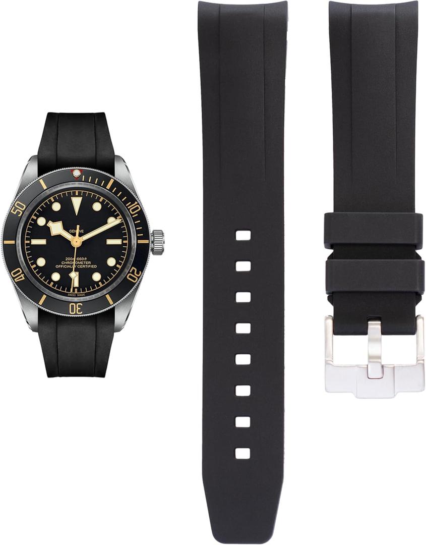 20mm FKM Rubber Band For Tudor Black Bay 58 Watches, Replacement Curved End Rubber Straps For Tudor Watches