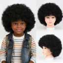 Hippie Small Afro Wigs for 1-8,Adjustable Afro Kinky Costume Wig 115Gram Natural Black Synthetic Disco Wigs for Daily And Theme Party(Small,1B)