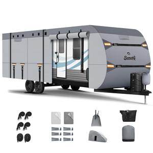 Upgrade 7-Layer Heavy Duty RV Cover 14-16 FT | Fits RVs with Roof Top A/C | All-Weather Travel Trailer RV Cover for Snow & Wind Protection | Rip-Stop Camper Cover with 4+2 Straps