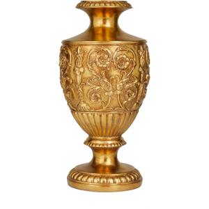 Deco 79 Polystone Decorative Vase Carved Centerpiece Vase, Flower Vase for Home Decoration 8" x 8" x 16", Gold
