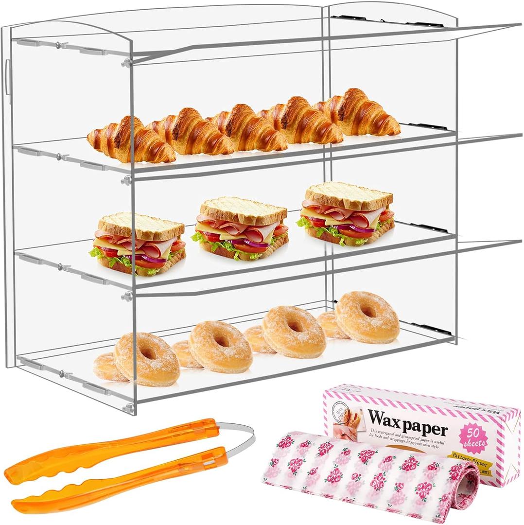 Acrylic Display Case Bakery Pastry Display Case 19x9x15inch Retail Display Counter Cases Acrylic Display Shelf Donut Cookie Display Cabinet Plastic Case