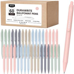 Morandi Pens Bulk, 60 Pack Retractable Ballpoint Pens Black Ink 1.0mm Medium Point, Aesthetic Bulk Pens for Smooth Writing, Cute Muted Multi-Color Set for School Supplies, Teachers & Office Front Desk