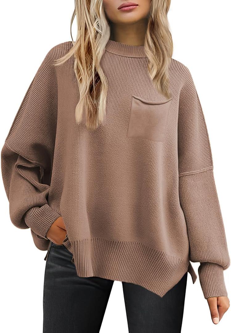 Women's Oversized Sweaters 2025 Crewneck Long Sleeve Batwing Pullover Tops (Large, Nutmeg)