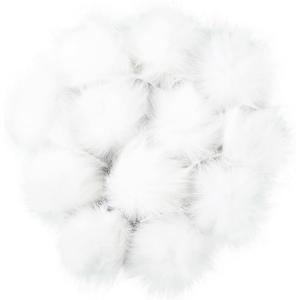 12 Pieces Christmas White Faux Fur Pom Pom Balls Fur Fluffy Pompom Ball with Elastic Loop for Hats Shoes Scarves Gloves Scarves Bag Key Chain Charms Accessories(White)