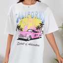 YIJIU Women's Graphic Oversized T Shirts Letter Print Short Sleeve Loose Casual Summer Tops (White, L)