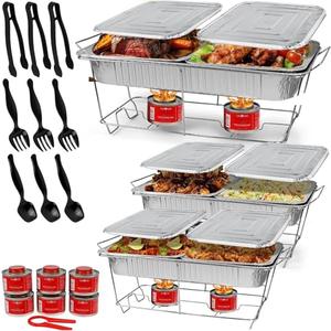 Large Full Size 33-Pcs Disposable Chaffing Buffet with-Covers, Utensils, Fuel Cans – Premium Chafing Dish Set for Events, Parties, Catering