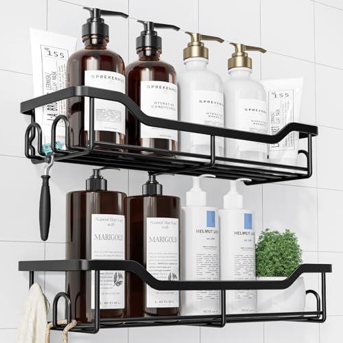 Kitsure Shower Caddy Large - Adhesive Shower Organizer, Stainless Steel Shelf for Inside Shower, No Drill Bathroom Organizers and Storage, Home Decor Accessories, 2 Pack, Black