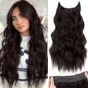 KooKaStyle Invisible Wire Hair Extensions with Transparent Headband Adjustable Size 4 Secure Clips Long Wavy Synthetic Hair Secret Wire Hairpiece 20 Inch Reddish Chocolate Brown for Women