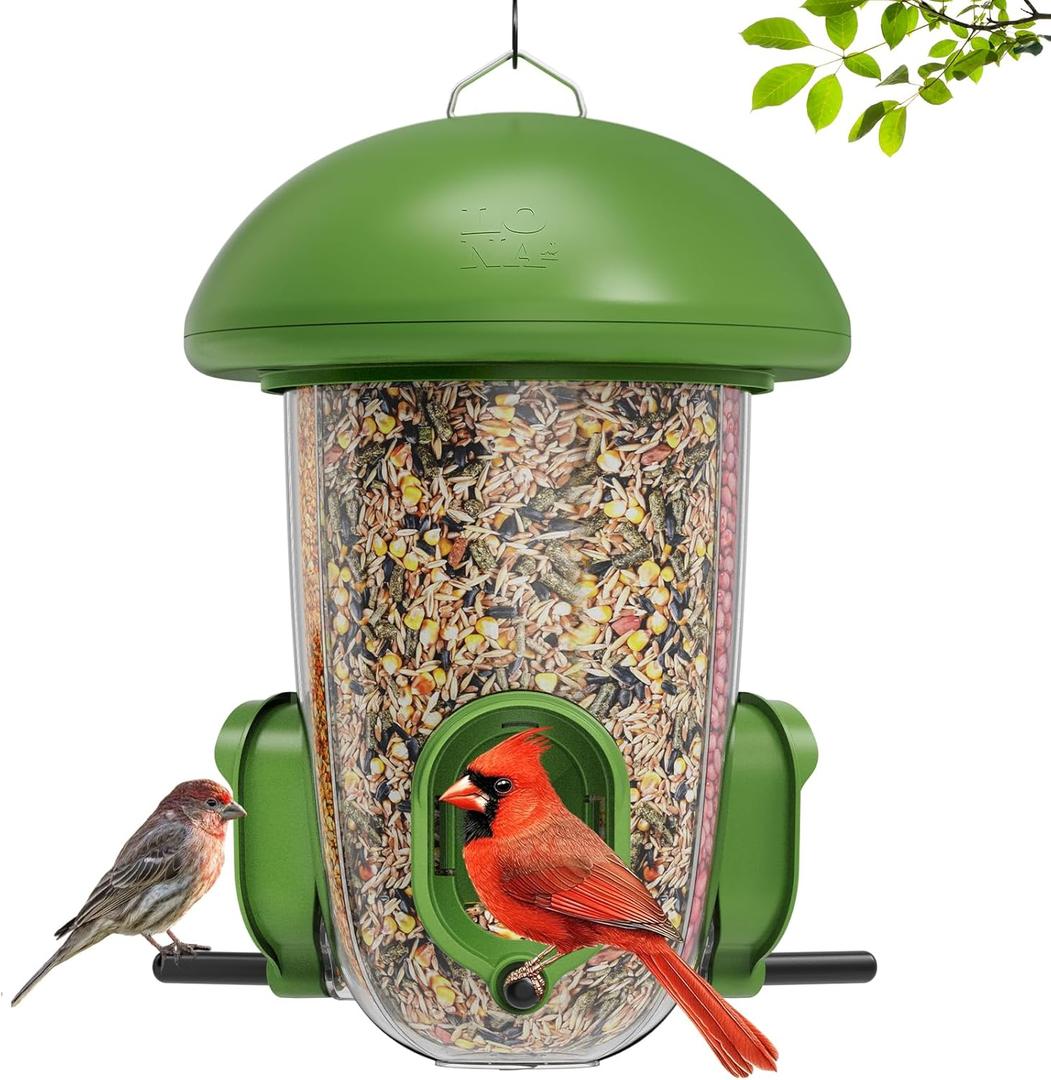 LONA Bird Feeders for Outdoors Hanging  3 Separate Compartments, 3 Feeding Ports, Weatherproof Dome & 3 Ways to Hang, Large Capacity for Cardinals/Finches (GreenPlus (MAX)