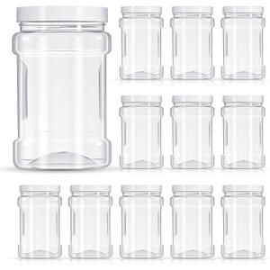 12 Pcs Clear Plastic Storage Jars with Lids 27 oz Wide-Mouth Refillable Paint Storage Containers for Candy, Food, Beads,Lotion