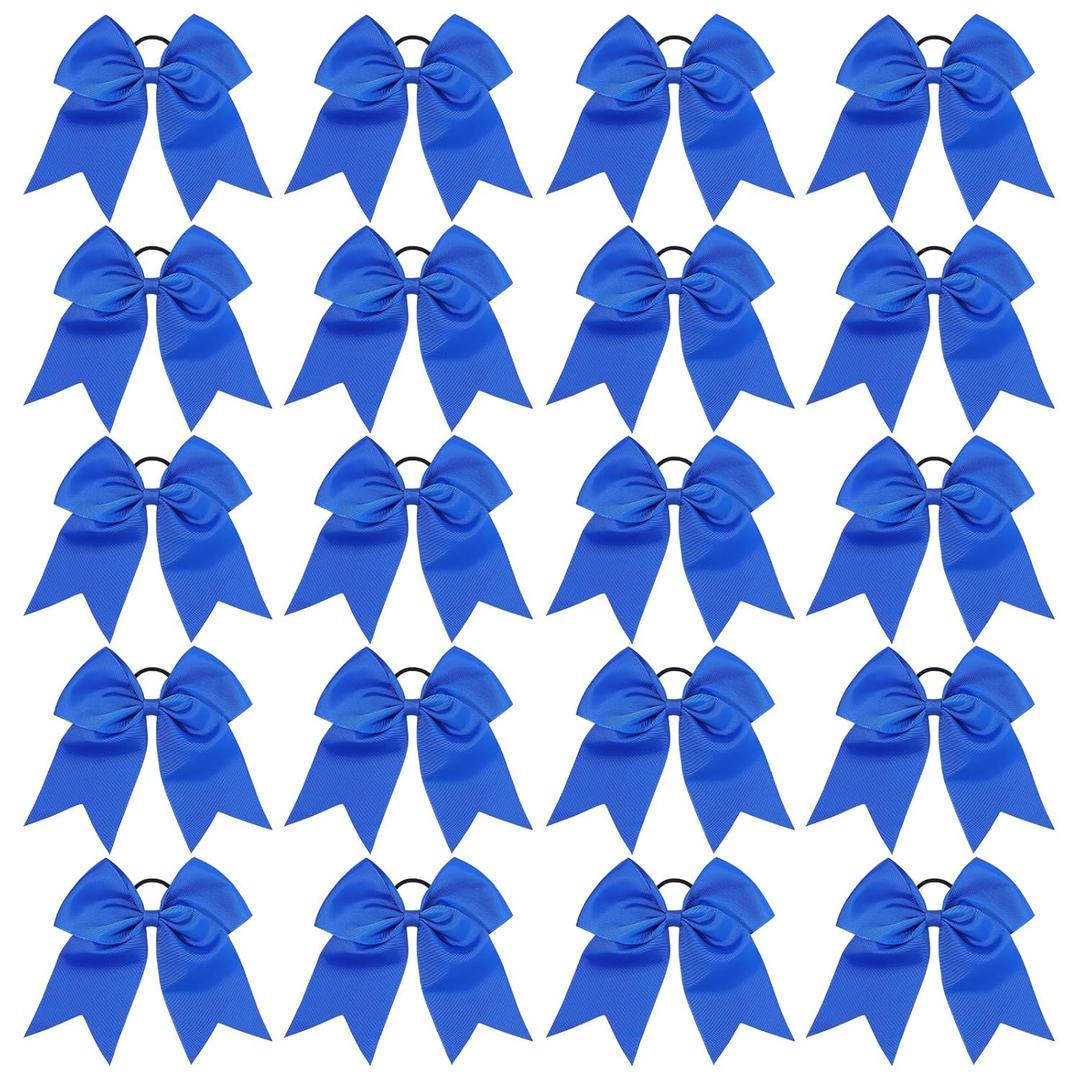 20 PCS 8 Inch Cheer Hair Bows Large Cheerleading Big Hair Bows with Ponytail Holder Hand-made Grosgrain Ribbon Hair Accessories for Teen Girls (Blue)
