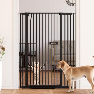 Cat Gate for Doorways, 55.1" Extra Tall Dog Gate Indoor for Stairs/Hallways/Kitchen, 34-38.1" Wide Include 4.13" Extension Kits, No Drilling Auto Close High Pressure Mounted, Black
