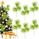 17 Inch Christmas Tree Picks, 6 PCS Lime Green Furry Curly Stems with Red Glitter Balls, Flexible Christmas Tree Topper Decorations for Holiday Arrangements, Wreaths & Table Christmas Decor