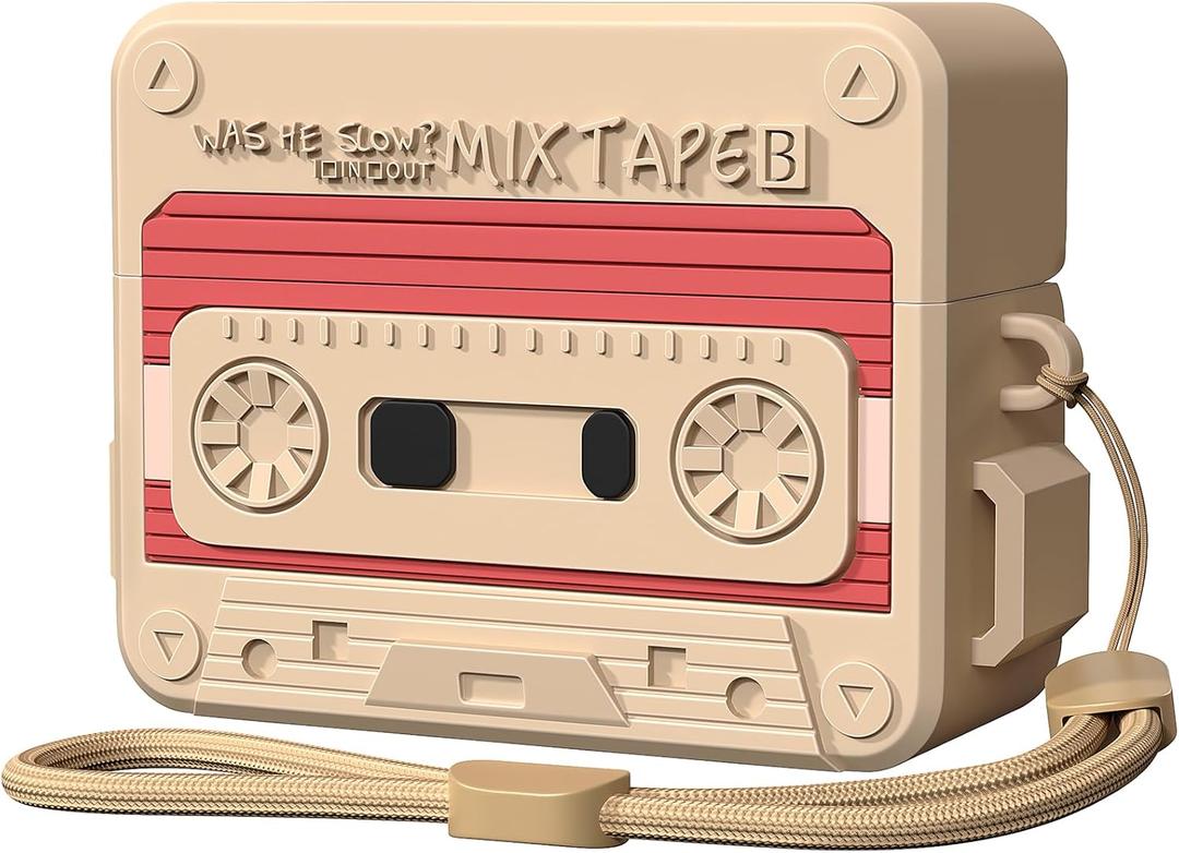 AirPods Pro 2 Case Cover, KOREDA Funny Cassette Tape Design Case for Airpods Pro 2nd Generation/1st Generation (2023/2022/2019), Cute Cartoon Fashion Silicone Protective Case for Women Men (Cinnamon Powder)