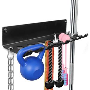 Gym Rack Organizer, Home Gym Accessories Hanger, Wall Mount Hooks for Olympic Barbells, Row Handles, Bats or Tools (E-Book Instruction Included)
