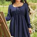 AlvaQ Plus Size Dresses for Women Square Neck Long Sleeve Dress Embroidery Eyelet A Line Sundress with Pockets L-4X (XL)
