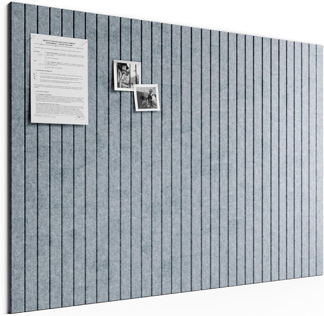 Bumusty Large Cork Board Alternative-48 x 36" Felt Bulletin Board Tiles, with 30 Pushpins, 70 Adhesive Tabs, Fine-Stripe 12-Pack, Cork Boards for Office Push Pin Board Felt Board-Blue Gray