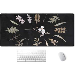 SSOIU Large Mouse Pad, Full Desk XXL Extended Gaming Mouse Pad 35.5" X 15.7", Waterproof Desk Mat with Stitched Edge, Non-Slip Laptop Computer Keyboard Mousepad for Office & Home, Floral (Dried Flower)
